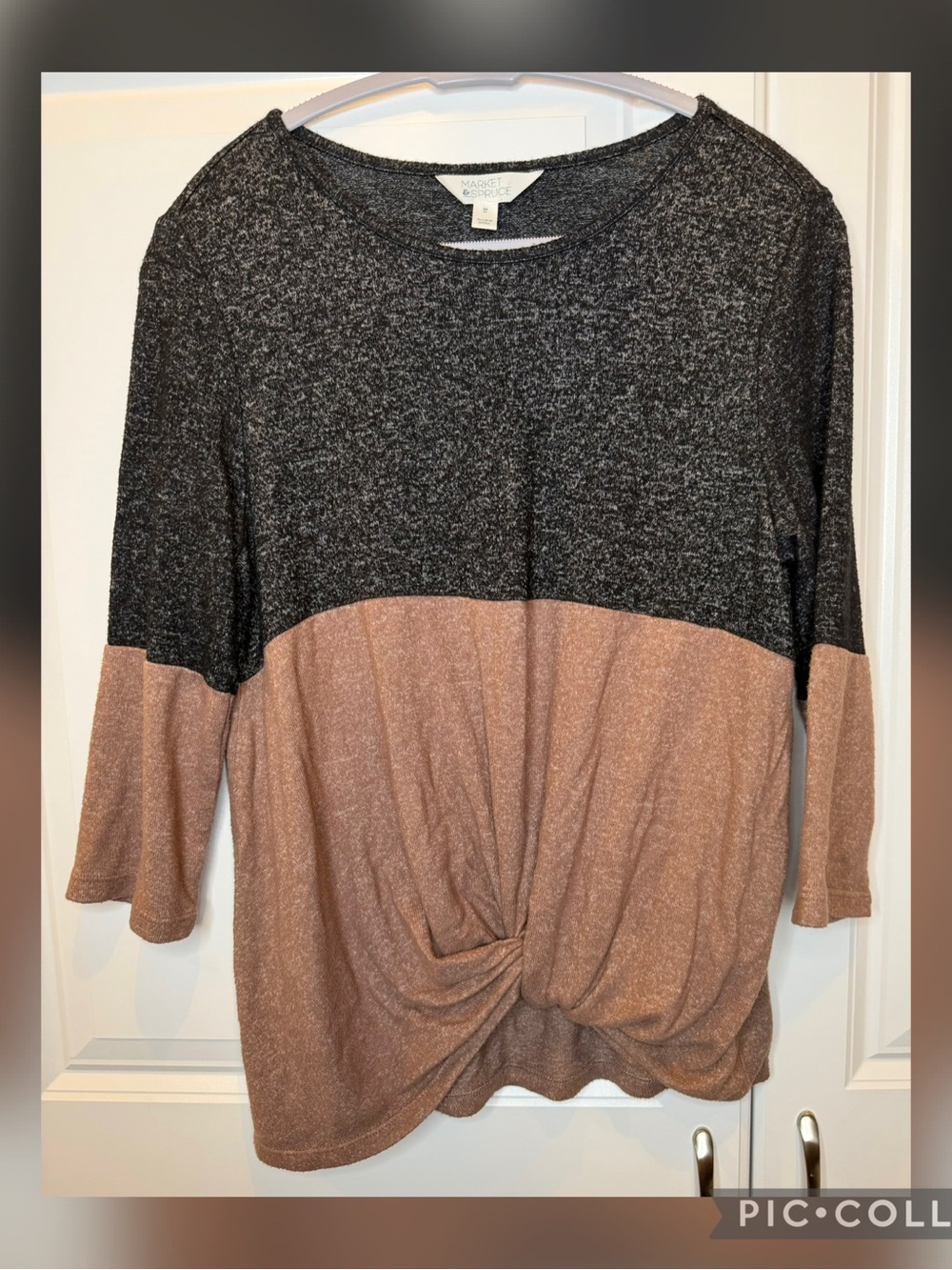 Market & Spruce Colorblock Twist Front Top Medium Soft Knit 3/4 Sleeve